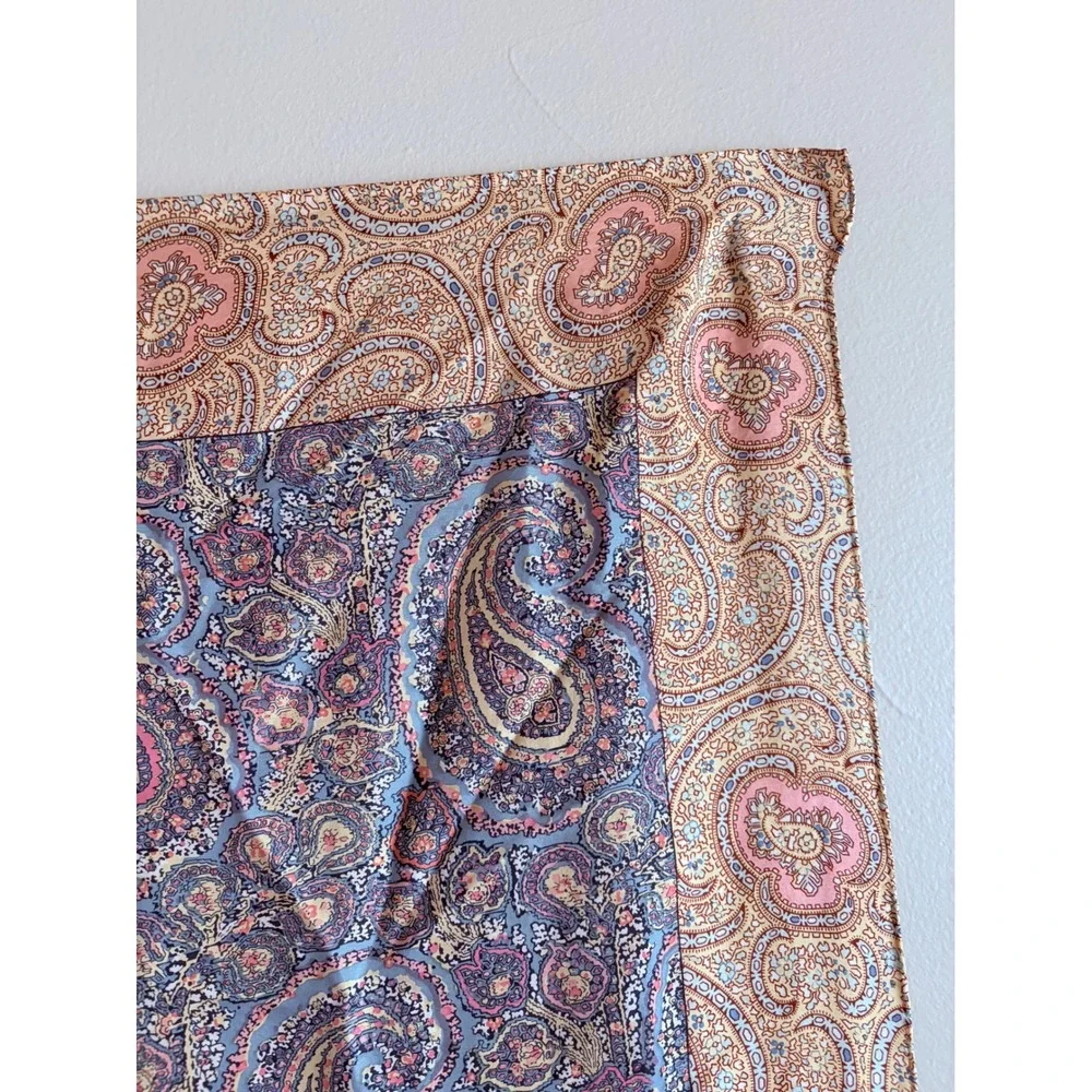 Vintage Ralph Lauren 100% Silk Paisley Square Scarf 34x34 Blue Pink Gold Italy